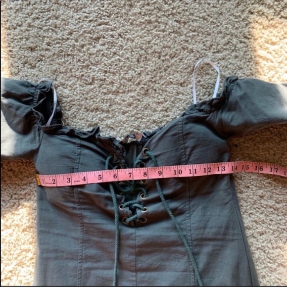 Lulus Dark Forest Green Off Shoulder Lace-up Dress - Picture 12 of 14